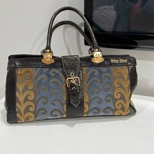 Almost new Miu Miu burned out velvet and brown leather handbag